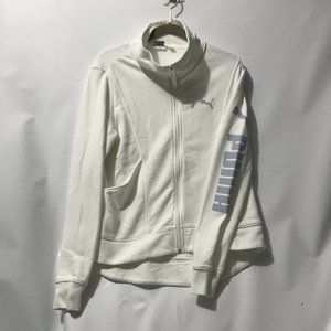 PUMA Full Zip White High Neck Sweatshirt Jacket Women's Large